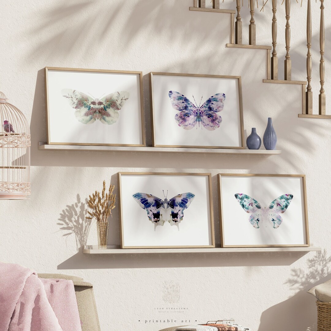 Set of 4 Butterfly Prints Nursery Wall Art Printable Wall - Etsy