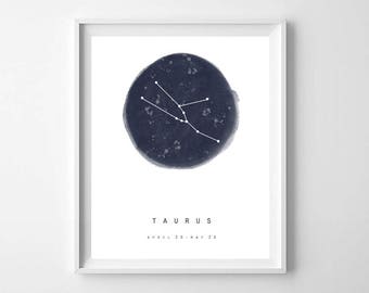 Taurus Zodiac Sign Print, Star Map, PRINTABLE ART, Taurus star sign, Astrology Art, Zodiac Art Print, Constellation Print, Horoscope Art