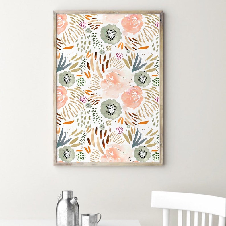 Boho Floral Wall Art Boho Floral Printable Blush Wall Art Etsy