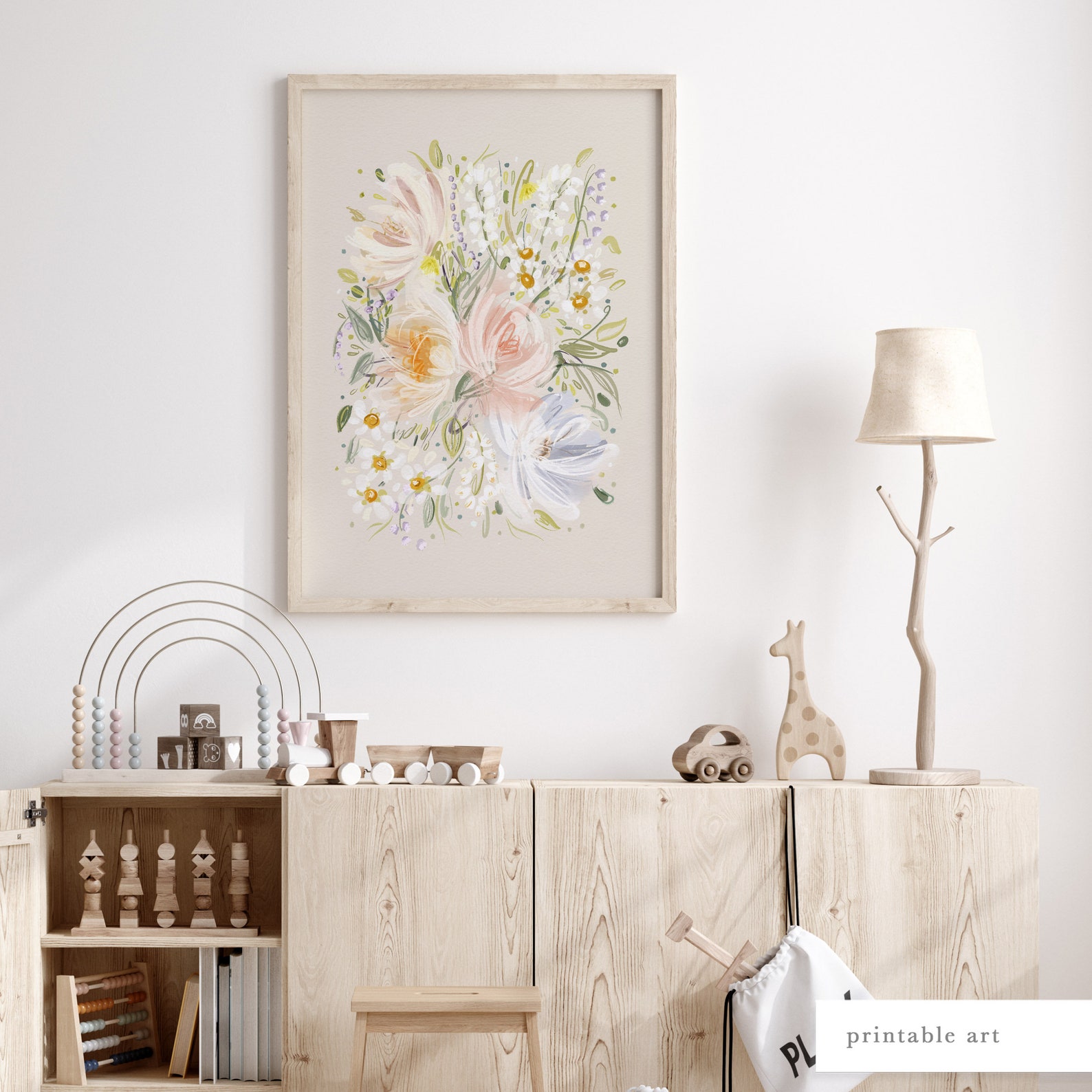 Floral Watercolor Painting Printable Wall Art Pink Floral Etsy