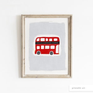 London Bus Print, Printable Wall Art, London Wall Art, Nursery Wall Art, Double Decker Bus Print, London Bus Art Print, Transportation Art
