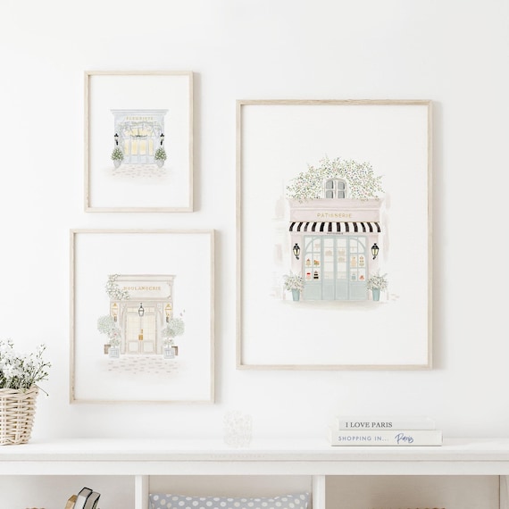 Paris Shops Watercolor Print Set, French Bakery Wall Art (Digital Download)