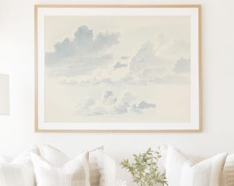 Blue Cloud Wall Art, Bedroom Wall Decor, Printable Wall Art, Vintage Sky Print, Serene Nature Artwork, Calming Nursery Wall Art, Coastal Art