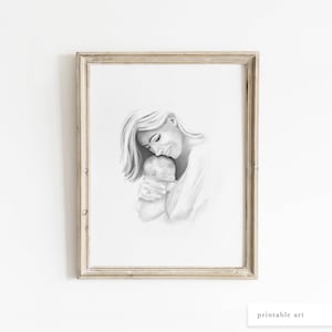 Mother and Baby Wall Art, Mother and Child Print, Printable Wall Art,  Mothers Day Wall Art, Mothers Day Illustration, Watercolor Painting