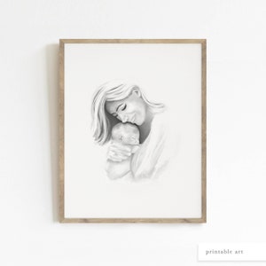 Mutter und Baby Wandkunst, Mutter und Kind Druck, druckbare Wandkunst, Muttertag Wandkunst, Muttertag Illustration, Aquarellmalerei Bild 7
