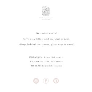 K&ouml;nnte beinhalten: Eine Grafik mit dem Text "In den sozialen Medien? Folge uns und sieh, was es Neues gibt, hinter den Kulissen, Gewinnspiele & mehr!" mit Social-Media-Icons f&uuml;r Instagram, Facebook und Pinterest. Der Text enth&auml;lt auch die Social-Media-Handles f&uuml;r jede Plattform: @little_lief_creative, Little Lief Creative und @littleliefcreative.