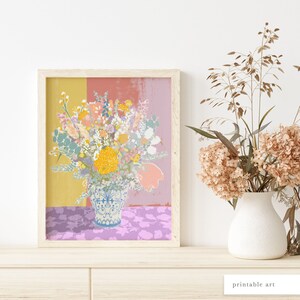 Bouquet Flowers Print, Floral Wall Art, Printable Wall Art, Floral Art Print, Wildflower Art Print, Chinoiserie Wall Art, Vase Art Print image 4