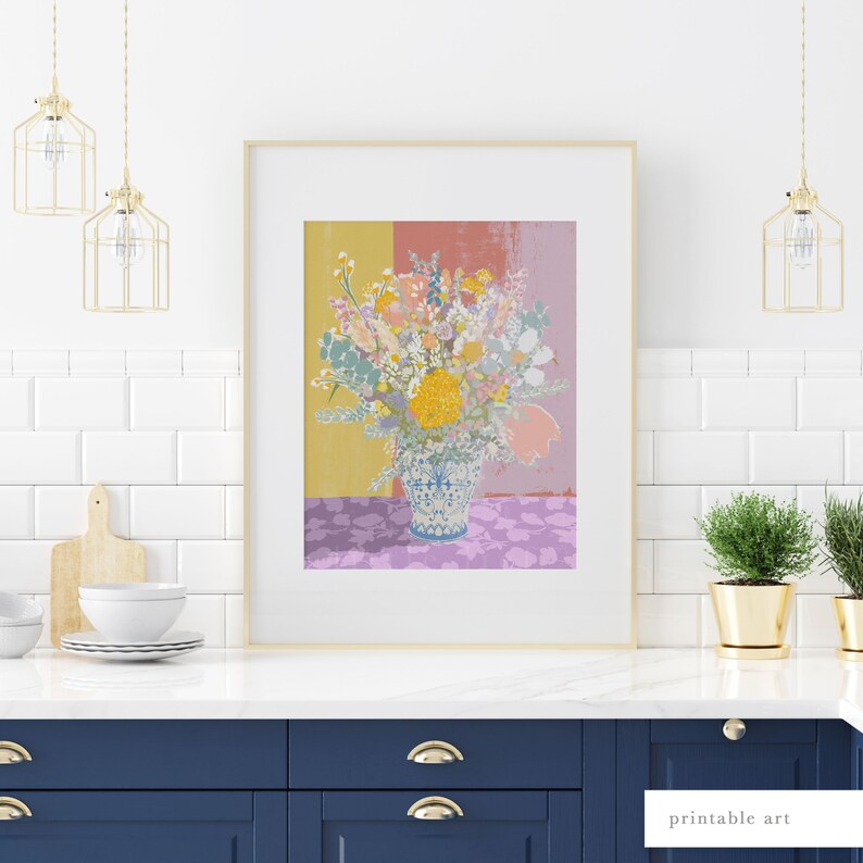 Bouquet Flowers Print, Floral Wall Art, Printable Wall Art, Floral Art Print, Wildflower Art Print, Chinoiserie Wall Art, Vase Art Print image 2