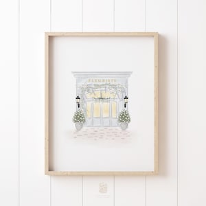 A watercolor art print featuring a florist, perfect for Parisian-inspired home decor.