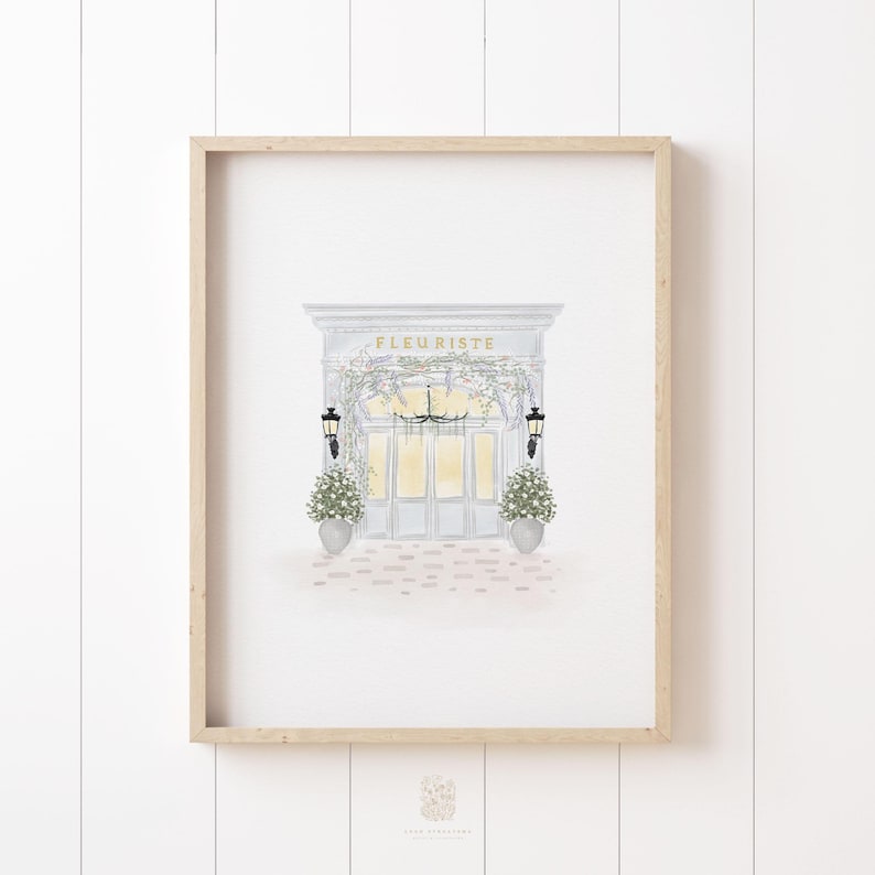 A watercolor art print featuring a florist, perfect for Parisian-inspired home decor.