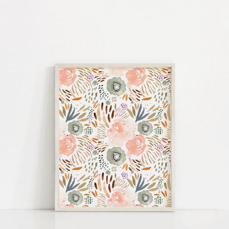 Boho Floral Wall Art Boho Floral Printable Blush Wall Art Etsy