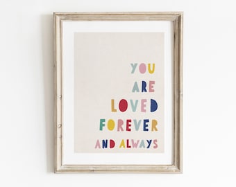 You Are Loved Print, Printable Wall Art, Gender Neutral Nursery Decor, Kids Quote Art, Rainbow Typography Print, Toddler Room Wall Art