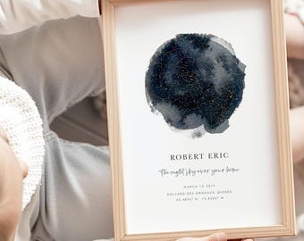 Custom Star Map Printable Art, Personalized Night Sky Print, Birth Date and Location Star Chart, Celestial Nursery Wall Art,Night Sky Poster