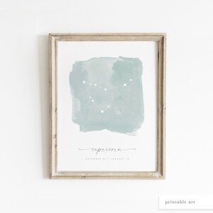 Art mural Capricorne, art mural imprimable, impression d'art astrologie, art mural zodiaque, zodiaque aquarelle, téléchargement impression Capricorne, cadeaux astrologie