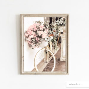 Bicycle Print Wall Art, Pink Floral Print, Printable Wall Art, Pink Photography, City Photography Print, Floral Wall Art, Bicycle Art Print