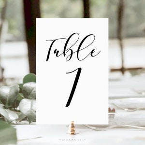 Wedding Table Numbers, Printable Wedding Table Numbers, Wedding Printable, Script Table Numbers, Black and White Table Numbers, Table Decor