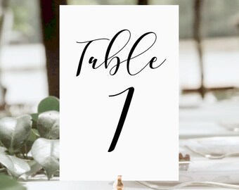 Wedding Table Numbers, Printable Wedding Table Numbers, Wedding Printable, Script Table Numbers, Black and White Table Numbers, Table Decor