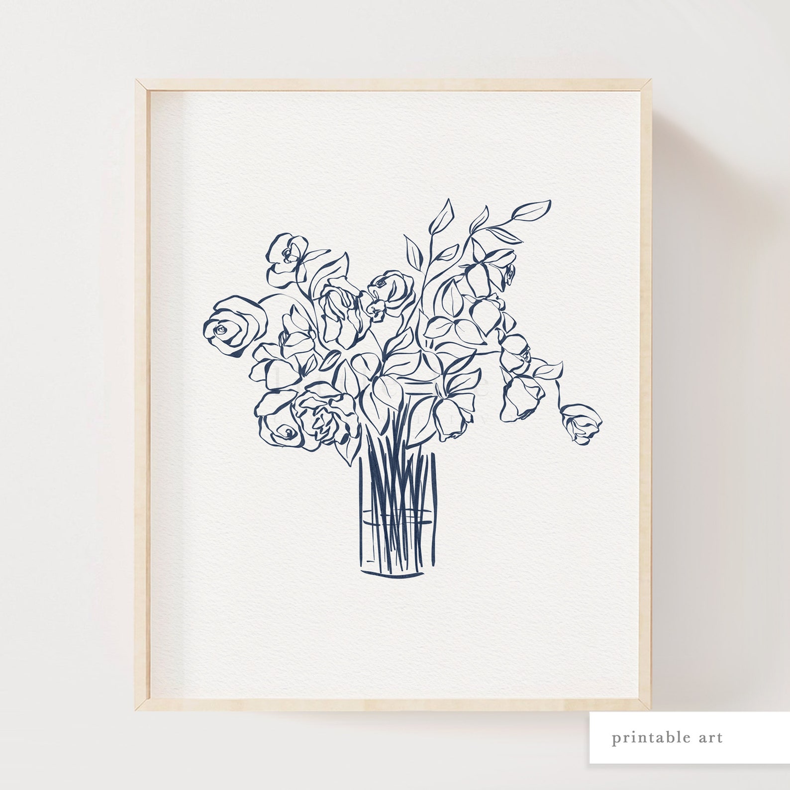 Blue Floral Artwork Printable Art Coastal Wall Art Blue Etsy