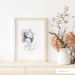 Mutter und Baby Wandkunst, Mutter und Kind Druck, druckbare Wandkunst, Muttertag Wandkunst, Muttertag Illustration, Aquarellmalerei Bild 6