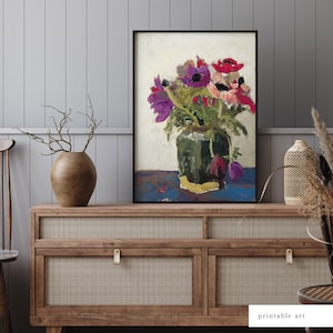 Close-up of the textured floral artwork, highlighting the delicate brushstrokes and authentic aged details.