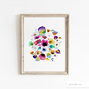 Floral Watercolor Print, Printable Wall Art, Floral Wall Art, Floral Art Print, Colorful Wall Art, Watercolor Wall Art, Pansy Wall Art