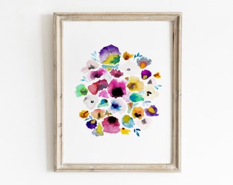 Floral Watercolor Print, Printable Wall Art, Floral Wall Art, Floral Art Print, Colorful Wall Art, Watercolor Wall Art, Pansy Wall Art