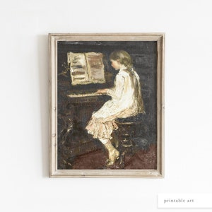 Piano Wall Art, Printable Wall Art, Teen Girl Room Decor, Oil Portrait Painting, Vintage Music Art, Printable Art, Vintage Portrait Painting