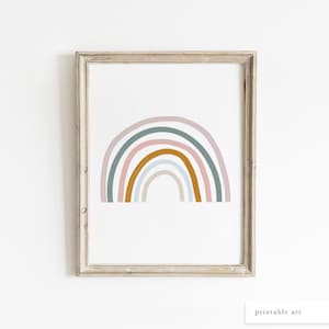 May include: A framed print of a rainbow with pastel pink, light blue, and green colours. The rainbow is drawn in a simple, modern style.