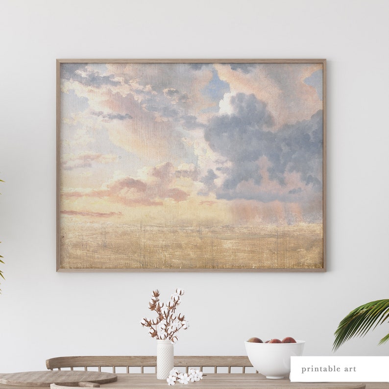 Cloud Painting, Vintage Landscape Print, Printable Wall Art, Vintage Art Print, Vintage Cloud Print, Cloud Oil Painting, Antique Art zdjęcie 5