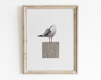 Watercolor Seagull Print, Printable Wall Art, Coastal Wall Art, Beach House Decor, Nautical Bird Print, Kids Bathroom Decor, Boys Room Art