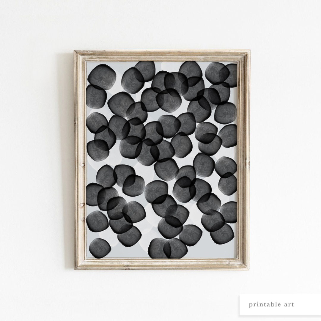 Black Dot Wall Art, Printable Wall Art, Watercolor Dots Print, Abstract