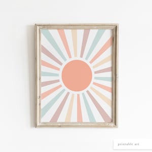 Boho Sun Print, Pastel Sun Print, Printable Sun Art, Sunburst Wall Decor, Boho Nursery, Neutral Wall Art, Nursery Wall Art, Rainbow Wall Art