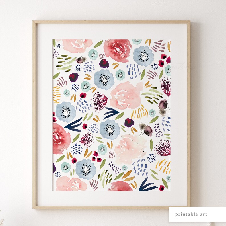 Floral Watercolor Printable, Printable Art, Floral Blooms Print, Floral Wall Art Print, Girls Room Decor, Nursery Decor, Floral Art Print image 3