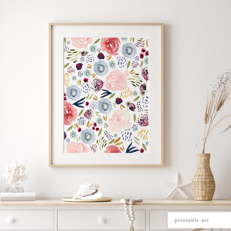 Floral Watercolor Printable, Printable Art, Floral Blooms Print, Floral Wall Art Print, Girls Room Decor, Nursery Decor, Floral Art Print image 7