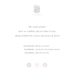 Puede incluir: Un gr&aacute;fico de texto blanco sobre un fondo blanco con el texto "&iquest;En las redes sociales? S&iacute;guenos y descubre qu&eacute; hay de nuevo, cosas detr&aacute;s de escena, sorteos y mucho m&aacute;s!" seguido de los identificadores de redes sociales para Instagram, Facebook y Pinterest.