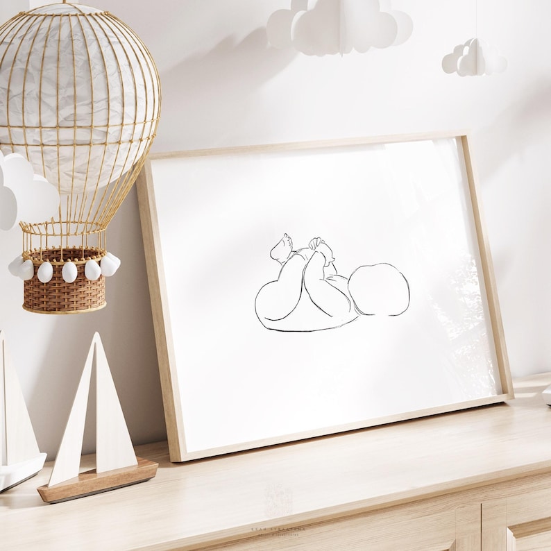 Baby Holding Toes Line Drawing Print: Minimalist Newborn Wall Art (Digital Download) image 4