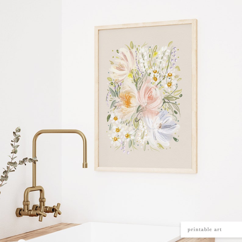 Floral Watercolor Painting, Printable Wall Art, Pink Floral Wall Art, Watercolor Print, Floral Wall Art, Nursery Wall Art, Teen Wall Art image 6