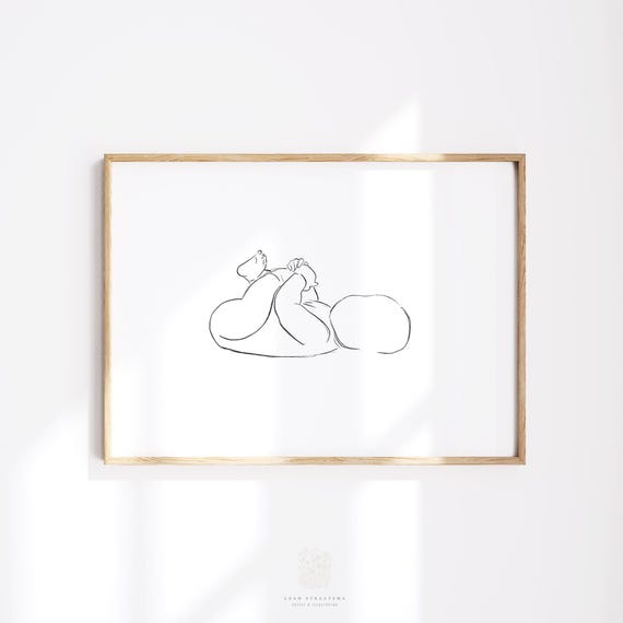 Baby Holding Toes Line Drawing Print: Minimalist Newborn Wall Art (Digital Download)
