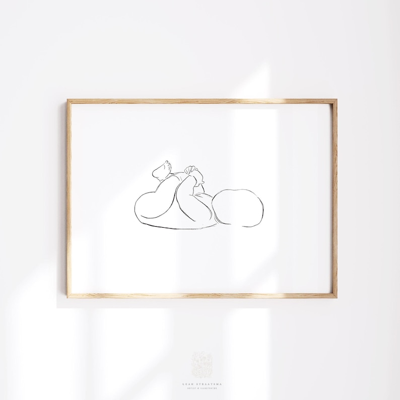 Baby Holding Toes Line Drawing Print: Minimalist Newborn Wall Art (Digital Download) image 1
