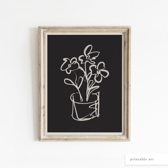 Black Floral Wall Art Vintage Floral Print Printable Wall Etsy