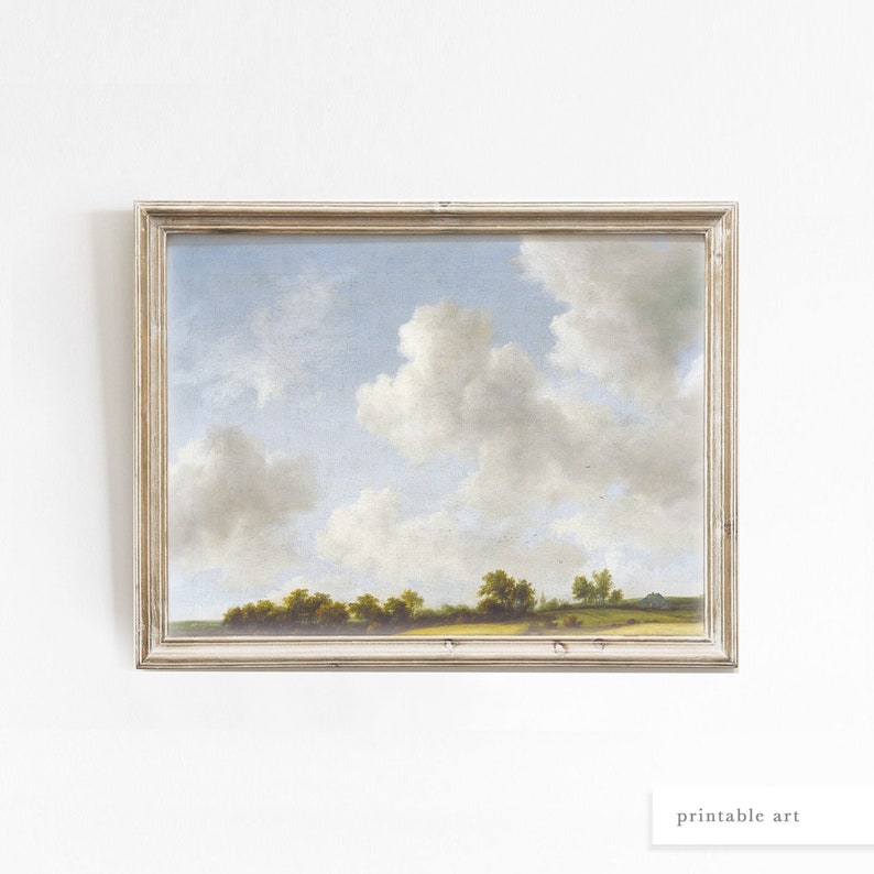 Vintage Cloud Print, Cloud Painting, Printable Wall Art, Kitchen Decor, Landscape Art Print, Vintage Landscape Art, Cloud Wall Art Print image 1