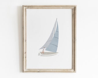 Sailboat Art Print, Printable Wall Art, Nautical Boat Art, Minimalist Coastal Wall Art, Lake House Art, Coastal Nursery Decor, Boys Wall Art