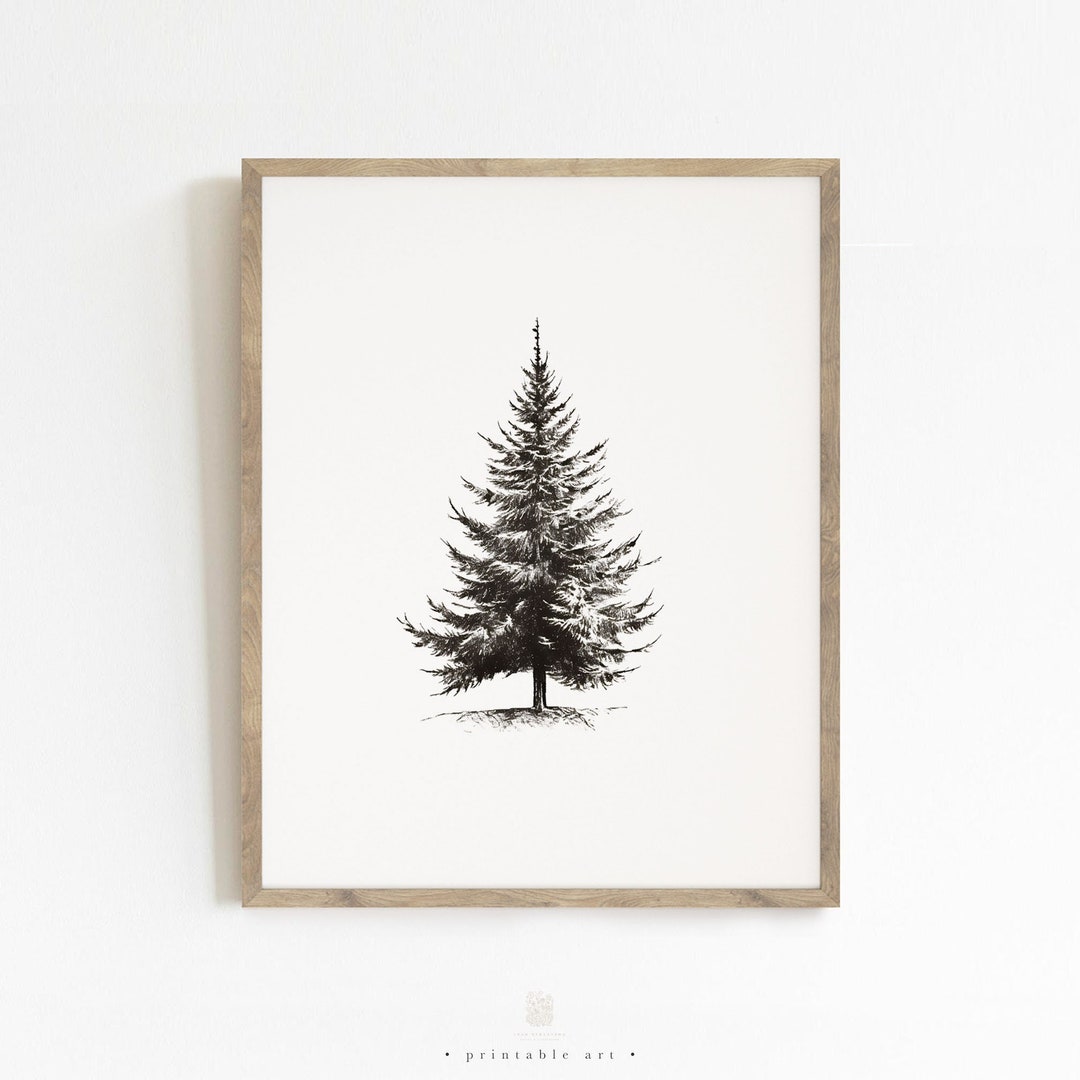 Black White Christmas Tree Print, Printable Wall Art, Christmas Pine ...