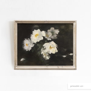 White Flower Painting, Printable Wall Art, White Floral Print, Still Life Painting, Vintage Still Life Painting, White Floral Art, Moody Art