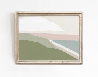 Pastel Coastal Landscape Print: Neutral Abstract Seaside Wall Art (Digital Download)