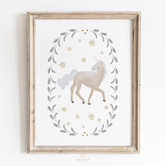 Unicorn Wall Art, Whimsical Nursery Print, Printable Wall Art, Kids Room Decor, Neutral Nursery Art, Magical Wall Decor, Fairytale Poster