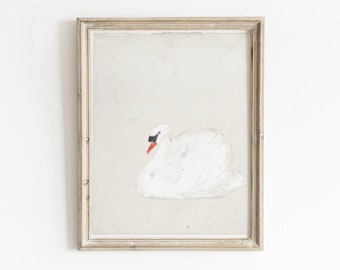 Swan Art Print, Printable Wall Art, Neutral Nature Decor, Elegant Bird Artwork, White Swan Wall Art, Coastal Bedroom Art, Lakehouse Print