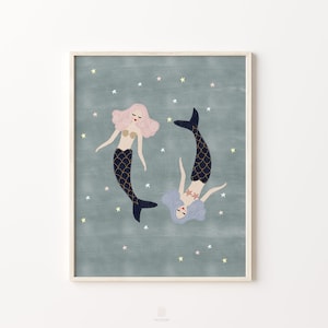 Mermaid Art Print, Mermaid Printable, Printable Wall Art, Girls Room Decor, Boho Nursery, Whimsical Nursery Art, Kids Room Prints, Sea Art image 4