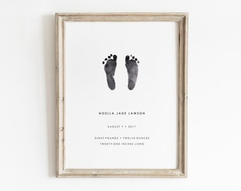 Baby Footprint Art, Personalized Baby Print, Custom Baby Gift, Footprint Keepsake, Custom Footprint, Custom Baby Art, Nursery Art, Printable