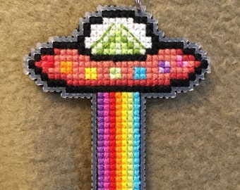 Rainbow Spaceship Kesha Cross Stitch Pattern Chart